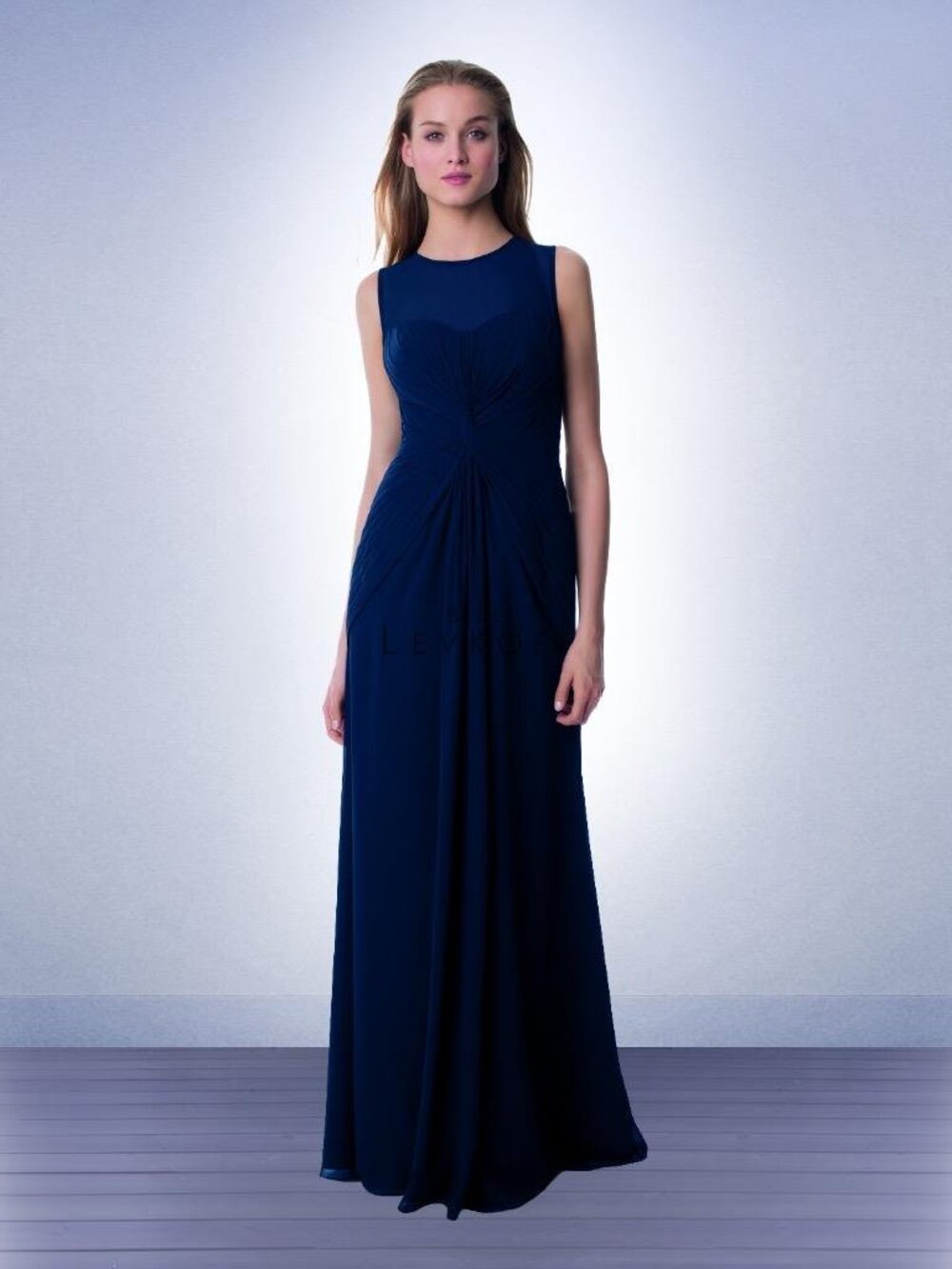 Bill Levkoff 997 Bridesmaid Dress Navy Blue Sleeveless Long 10